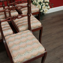 Load image into Gallery viewer, x SOLD Set of 6 Dining Chairs, Kitchen Chairs with Brass Inlay and Carved Back Rails. B9793