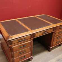 Load image into Gallery viewer, x SOLD Vintage Australian Office Desk, Walnut and Gilt Tooled Leather Eight Drawer Desk. B11168