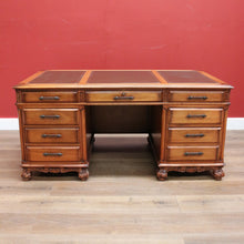 Load image into Gallery viewer, x SOLD Vintage Australian Office Desk, Walnut and Gilt Tooled Leather Eight Drawer Desk. B11168