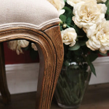 Load image into Gallery viewer, x SOLD Pair of Vintage French Oak and Cane Hall Chairs or Bedroom Chairs. Linen Fabric. B11267