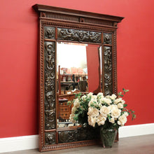 Load image into Gallery viewer, x SOLD Antique Oak and Pressed Brass Wall Mirror, Antique French Cupid Bevelled Mirror. B10417