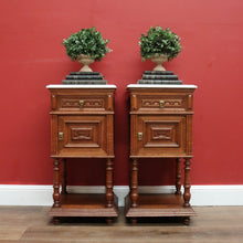 Load image into Gallery viewer, x SOLD Antique French Bedside Tables, Oak and Marble Lamp Table, Lamp Bedside Cabinets B11130