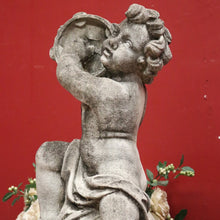 Load image into Gallery viewer, x SOLD French Cast Concrete Musical Putti Garden Ornament, Seated on a Sphere Plinth. B11284