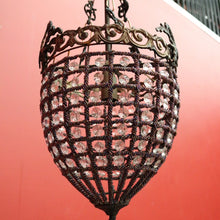 Load image into Gallery viewer, x SOLD Vintage French Basket Chandelier, Brass, Glass and Beads, Ceiling Light Shade. B10380