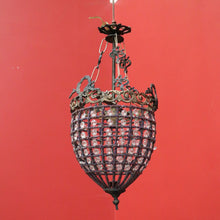 Load image into Gallery viewer, x SOLD Vintage French Basket Chandelier, Brass, Glass and Beads, Ceiling Light Shade. B10380