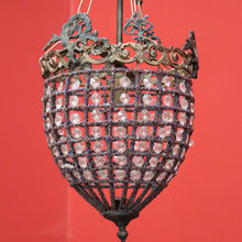 Load image into Gallery viewer, x SOLD Vintage French Basket Chandelier, Brass, Glass and Beads, Ceiling Light Shade. B10380