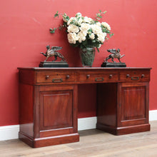 Load image into Gallery viewer, x SOLD Antique Australian Twin Pedestal Hall Table, Desk, Sofa Table with Leather Top B11154