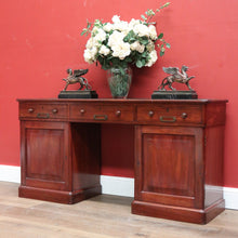 Load image into Gallery viewer, x SOLD Antique Australian Twin Pedestal Hall Table, Desk, Sofa Table with Leather Top B11154