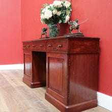 Load image into Gallery viewer, x SOLD Antique Australian Twin Pedestal Hall Table, Desk, Sofa Table with Leather Top B11154