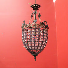 Load image into Gallery viewer, x SOLD Vintage French Basket Chandelier, Brass, Glass and Beads, Ceiling Light Shade. B10380