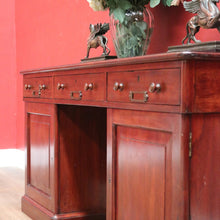 Load image into Gallery viewer, x SOLD Antique Australian Twin Pedestal Hall Table, Desk, Sofa Table with Leather Top B11154