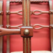 Load image into Gallery viewer, x SOLD Set of 6 Dining Chairs, Kitchen Chairs with Brass Inlay and Carved Back Rails. B9793