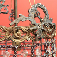 Load image into Gallery viewer, x SOLD Vintage French Basket Chandelier, Brass, Glass and Beads, Ceiling Light Shade. B10380