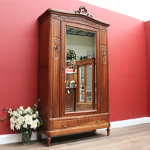 Load image into Gallery viewer, x SOLD Antique French Armoire, French Walnut Linen Press, Hall Cabinet Bevelled Mirror B10830