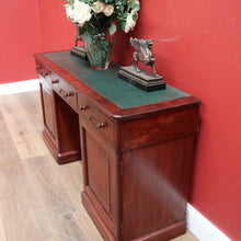 Load image into Gallery viewer, x SOLD Antique Australian Twin Pedestal Hall Table, Desk, Sofa Table with Leather Top B11154