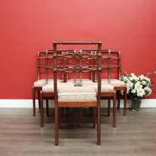 Load image into Gallery viewer, x SOLD Set of 6 Dining Chairs, Kitchen Chairs with Brass Inlay and Carved Back Rails. B9793