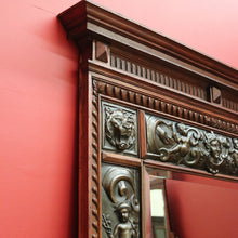 Load image into Gallery viewer, x SOLD Antique Oak and Pressed Brass Wall Mirror, Antique French Cupid Bevelled Mirror. B10417