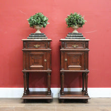 Load image into Gallery viewer, A Pair of Antique French Oak Bedside Cabinet Side Table, Lamp Tables Marble Tops B11133