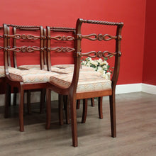 Load image into Gallery viewer, x SOLD Set of 6 Dining Chairs, Kitchen Chairs with Brass Inlay and Carved Back Rails. B9793