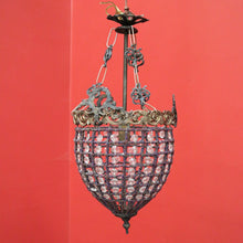 Load image into Gallery viewer, x SOLD Vintage French Basket Chandelier, Brass, Glass and Beads, Ceiling Light Shade. B10380