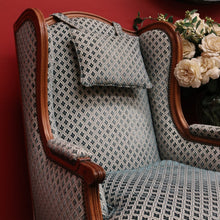 Load image into Gallery viewer, x SOLD Pair of French Wing Back Armchairs and Foot Stool, High Back Lounge Chairs Stool B10514