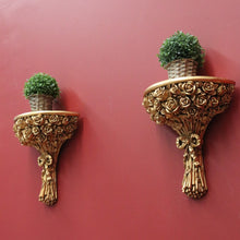 Load image into Gallery viewer, x SOLD Pair of Gilt French Wall Hanging Scones, Floral Roses Bouquet Gilt Gold Wall Brackets B10975