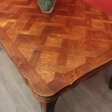 Load image into Gallery viewer, x SOLD Antique French Oak 2 Leaf Extension Dining Table Parquetry Top Kitchen Table. B10335