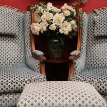 Load image into Gallery viewer, x SOLD Pair of French Wing Back Armchairs and Foot Stool, High Back Lounge Chairs Stool B10514