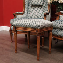 Load image into Gallery viewer, x SOLD Pair of French Wing Back Armchairs and Foot Stool, High Back Lounge Chairs Stool B10514