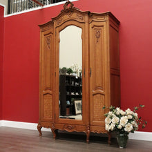 Load image into Gallery viewer, x SOLD Antique French Linen Press Armoire 3 Door Wardrobe, Bevelled Mirror Door 3 Keys B10302