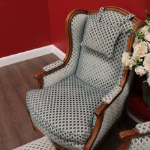 Load image into Gallery viewer, x SOLD Pair of French Wing Back Armchairs and Foot Stool, High Back Lounge Chairs Stool B10514