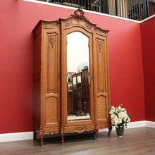 Load image into Gallery viewer, x SOLD Antique French Linen Press Armoire 3 Door Wardrobe, Bevelled Mirror Door 3 Keys B10302