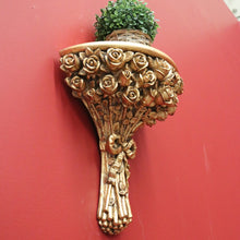Load image into Gallery viewer, x SOLD Pair of Gilt French Wall Hanging Scones, Floral Roses Bouquet Gilt Gold Wall Brackets B10975