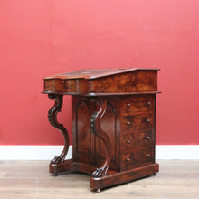 Load image into Gallery viewer, x SOLD Antique English Davenport Leather Top Desk, Writing Desk, Storage Locks and Keys B11003
