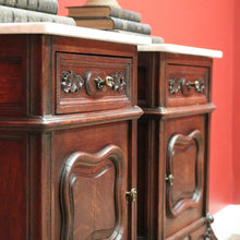 Load image into Gallery viewer, x SOLD Pair of Antique French Lamp Tables Bedside Cabinet with White Marble Top B10556