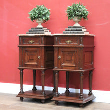 Load image into Gallery viewer, x SOLD A Pair of Antique French Oak Bedside Cabinet Side Table, Lamp Tables Marble Tops B11133