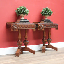 Load image into Gallery viewer, x SOLD French Pair of Oak Double Pedestal Carved Apron Hall Lamp Side or Bedside Tables B10694