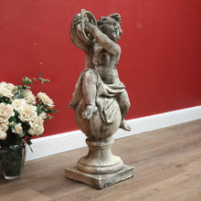 Load image into Gallery viewer, x SOLD French Cast Concrete Musical Putti Garden Ornament, Seated on a Sphere Plinth. B11284