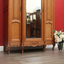 Load image into Gallery viewer, x SOLD Antique French Linen Press Armoire 3 Door Wardrobe, Bevelled Mirror Door 3 Keys B10302