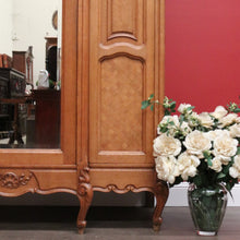 Load image into Gallery viewer, x SOLD Antique French Linen Press Armoire 3 Door Wardrobe, Bevelled Mirror Door 3 Keys B10302