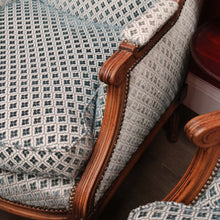 Load image into Gallery viewer, x SOLD Pair of French Wing Back Armchairs and Foot Stool, High Back Lounge Chairs Stool B10514