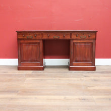 Load image into Gallery viewer, x SOLD Antique Australian Twin Pedestal Hall Table, Desk, Sofa Table with Leather Top B11154