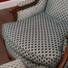 Load image into Gallery viewer, x SOLD Pair of French Wing Back Armchairs and Foot Stool, High Back Lounge Chairs Stool B10514