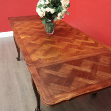Load image into Gallery viewer, x SOLD Antique French Oak 2 Leaf Extension Dining Table Parquetry Top Kitchen Table. B10335