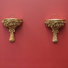 Load image into Gallery viewer, x SOLD Pair of Gilt French Wall Hanging Scones, Floral Roses Bouquet Gilt Gold Wall Brackets B10975