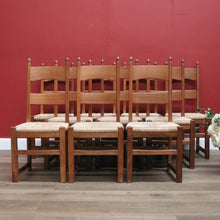 Load image into Gallery viewer, Ten Antique French Dining Chairs, Ladder Back Kitchen Chairs with Rush Seats B10944