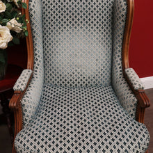 Load image into Gallery viewer, x SOLD Pair of French Wing Back Armchairs and Foot Stool, High Back Lounge Chairs Stool B10514