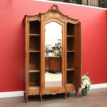 Load image into Gallery viewer, x SOLD Antique French Linen Press Armoire 3 Door Wardrobe, Bevelled Mirror Door 3 Keys B10302