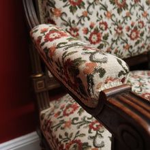 Load image into Gallery viewer, x SOLD Pair of Antique French Chairs, Armchairs, Walnut Gilt Frame Rust Amber Flowers B11187