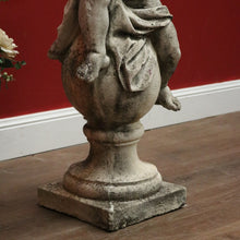Load image into Gallery viewer, x SOLD French Cast Concrete Musical Putti Garden Ornament, Seated on a Sphere Plinth. B11284